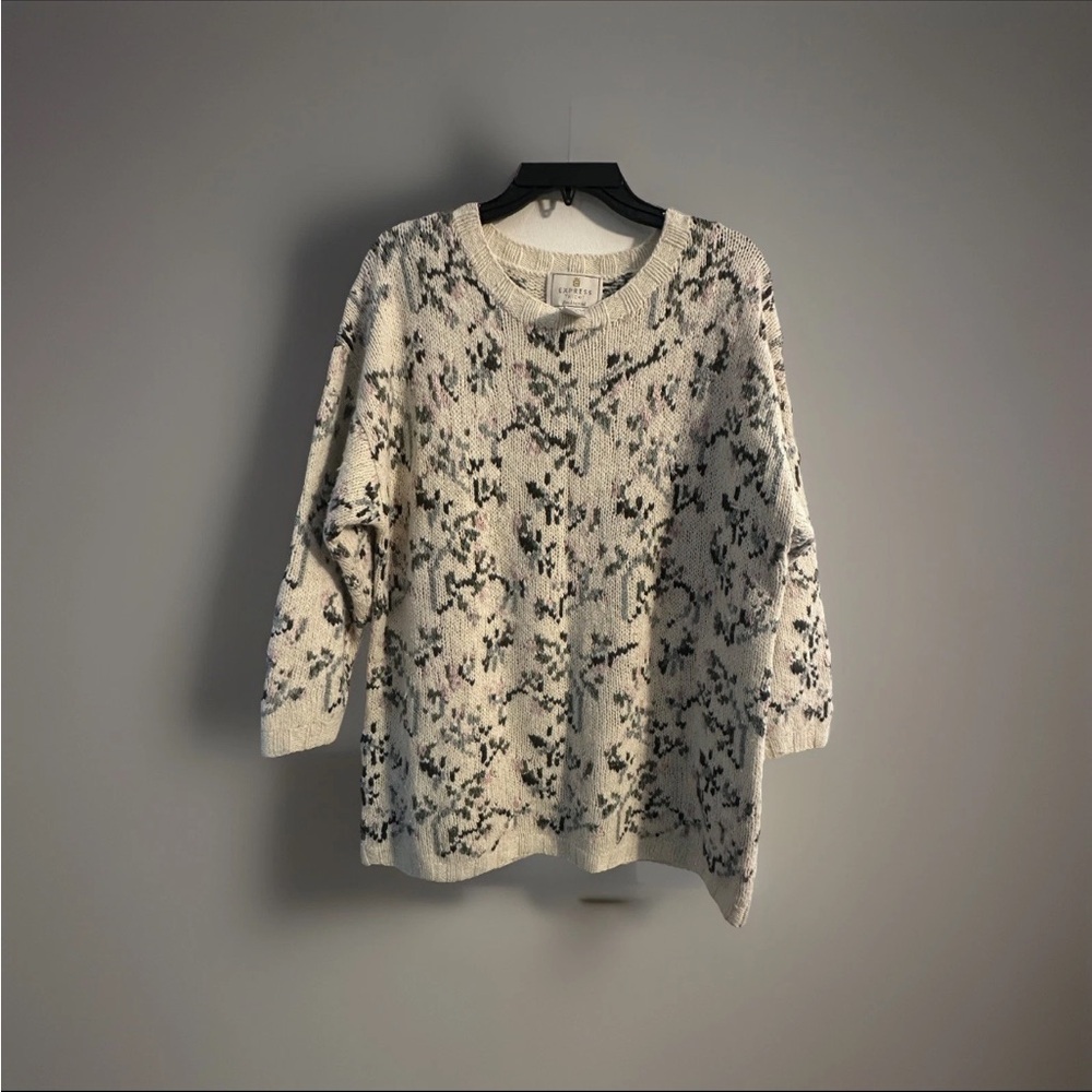 VTG Express Tricot Handknitted Floral Chunky Cottage Silk Angora Sweater Lg